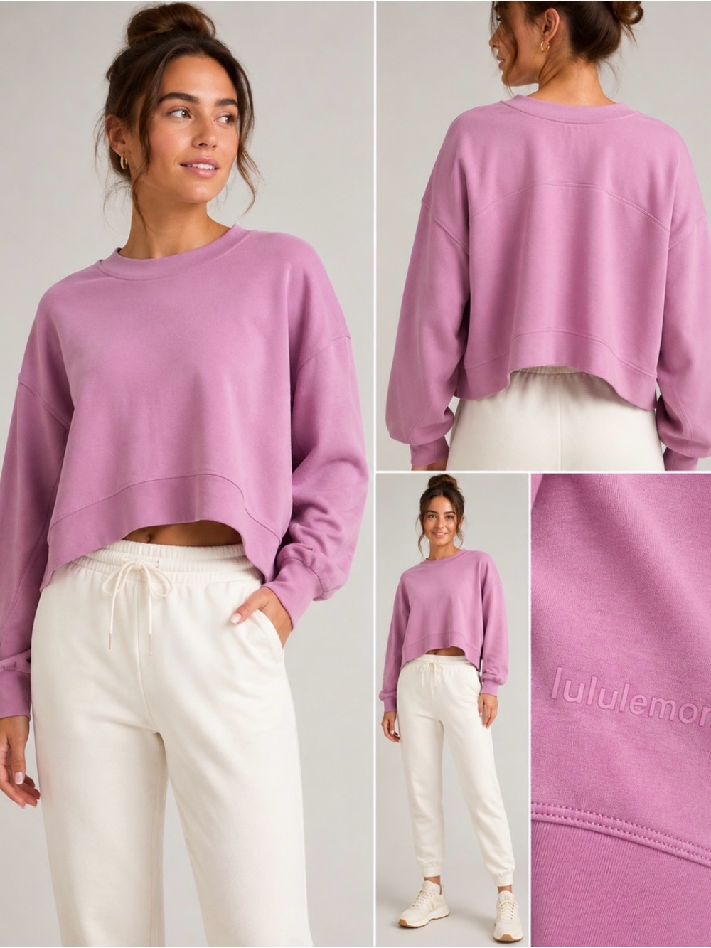 Lululemon Softstreme Perfectly Oversized Cropped Crew Pink Size 4